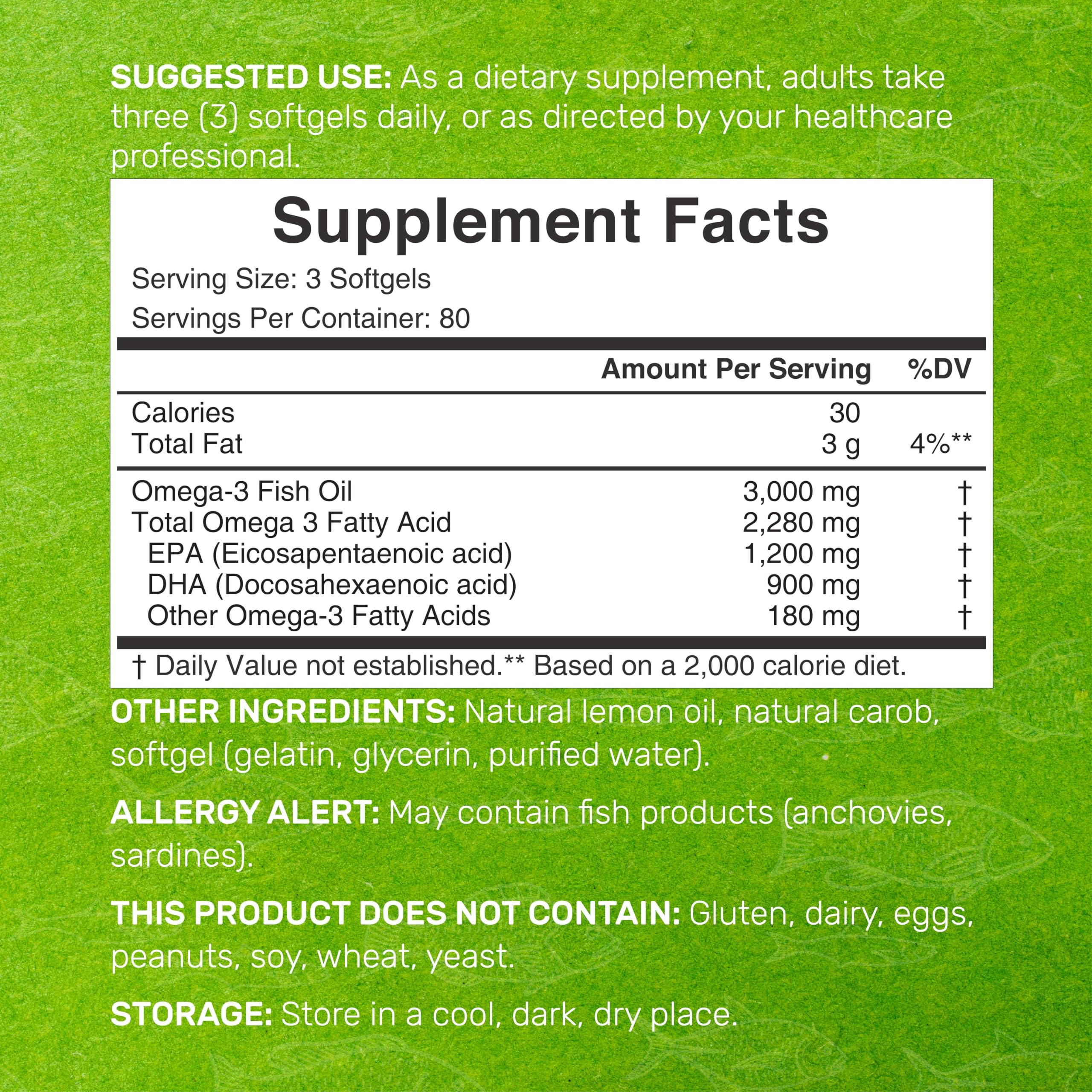 DEAL SUPPLEMENT Omega-3 lemon softgels close up showing burpless design.