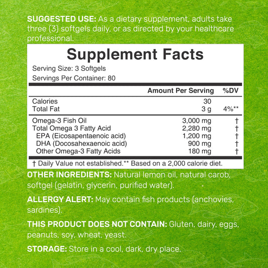 DEAL SUPPLEMENT Omega-3 lemon softgels close up showing burpless design.