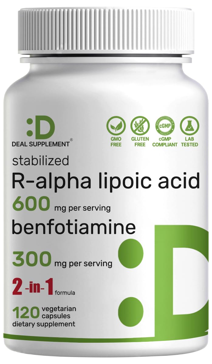 DEAL SUPPLEMENT R-ALA bottle close-up highlighting high-bioavailability formula for energy support