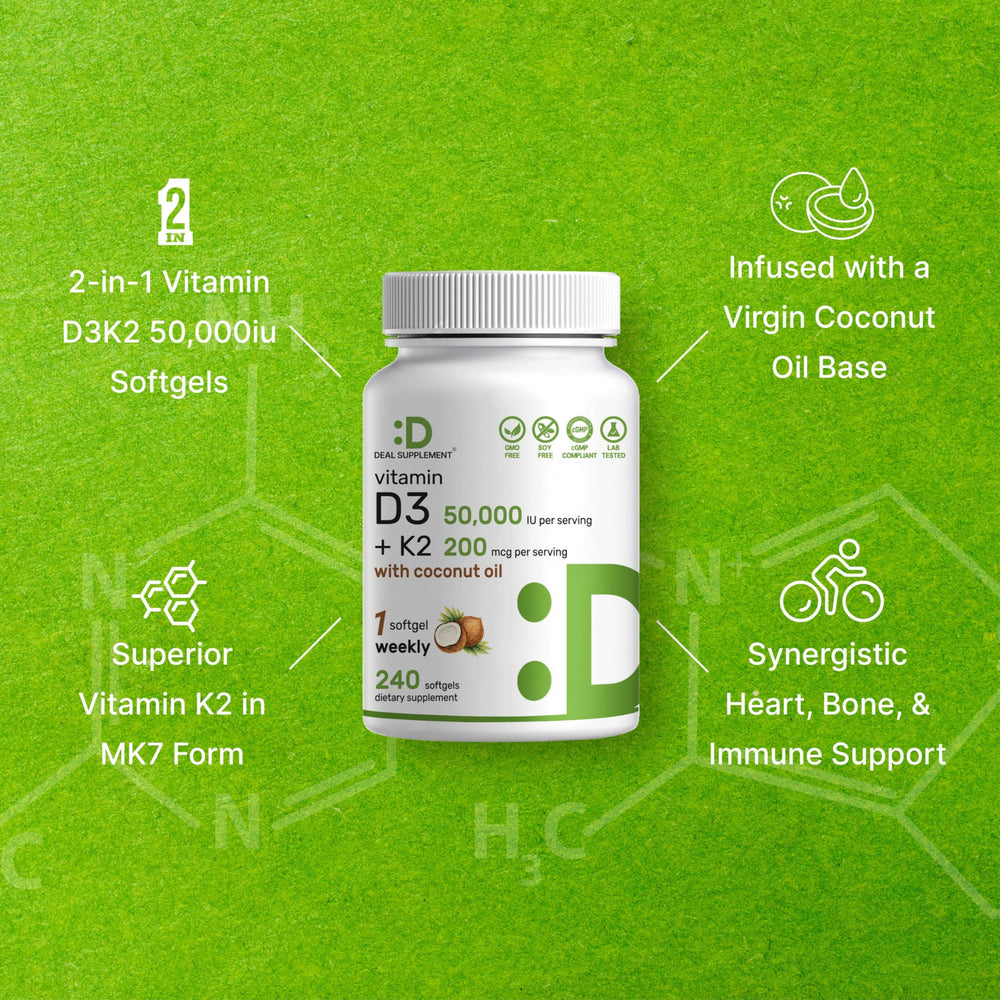 DEAL SUPPLEMENT Softgels poured illustrate weekly dosage