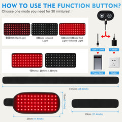 DEALGADGETS Red Light Therapy Belt Wrap 660nm close-up with visible red glow.