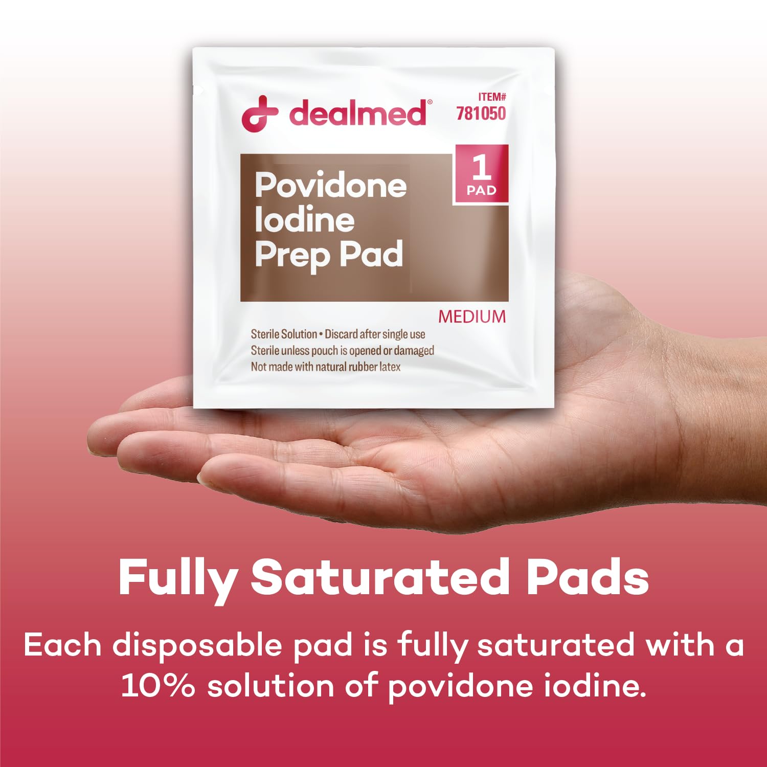 Dealmed 10% povidone iodine prep pad used for minor procedures.