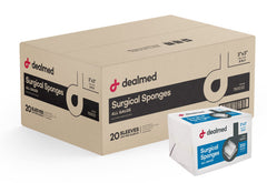 Dealmed 3x3 surgical sponges in 200-count sleeves for quick, aseptic access.