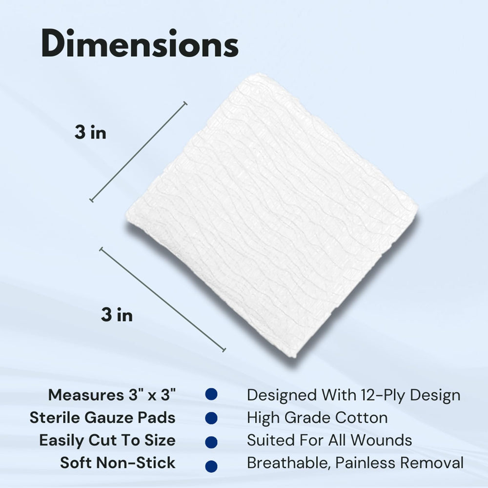 Dealmed 3x3 gauze pad cut to size for precise dressing.