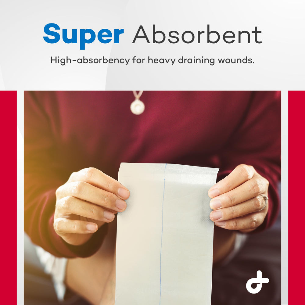 Dealmed absorbent wound pads ideal for heavy drainage in care settings.