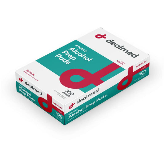 Dealmed alcohol prep pads individually wrapped for clean, mess-free use anywhere.