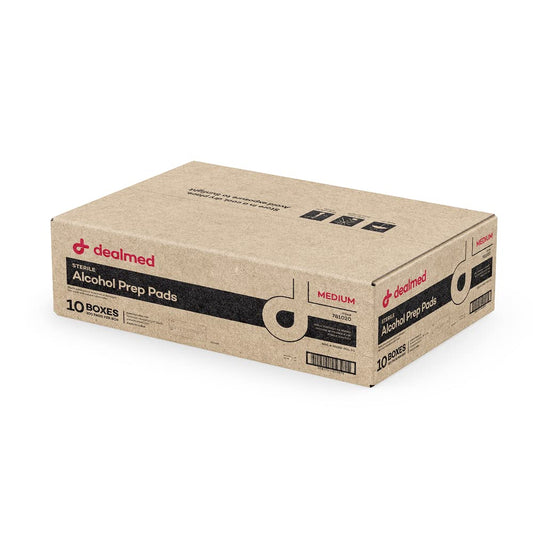 Dealmed alcohol prep pads pocket pack for quick on-the-go skin cleaning and surface prep.