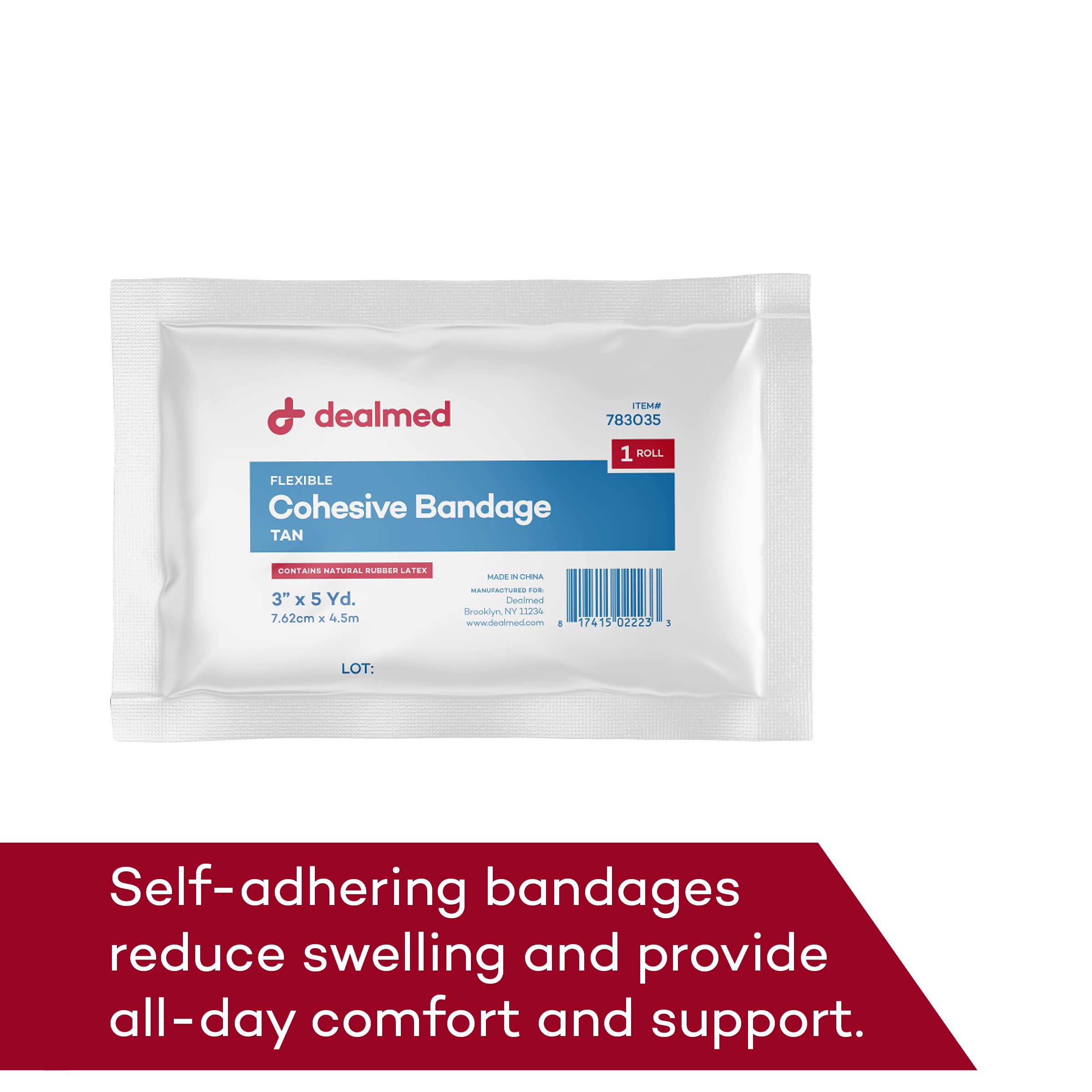 Dealmed 3in x 5yd bandage roll, breathable fabric for comfortable wear.