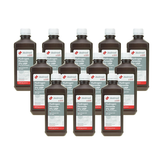 Dealmed 3% hydrogen peroxide bottle 16 oz for home and clinical wound cleaning