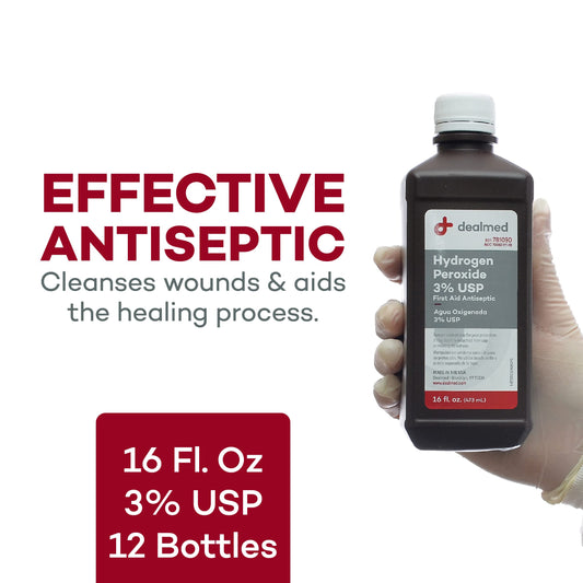 Close-up of the leak-resistant cap on the Dealmed 3% hydrogen peroxide bottle