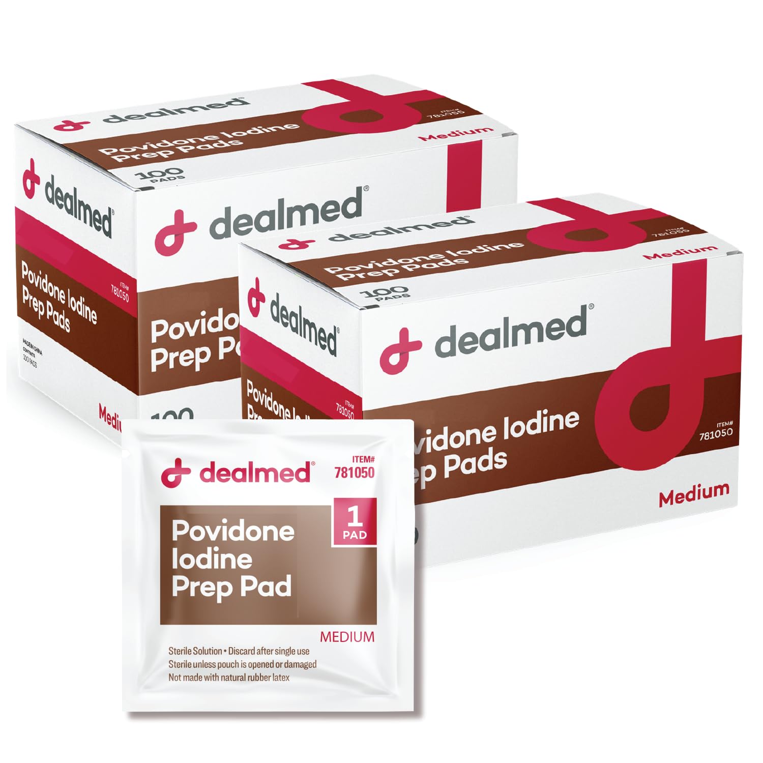 Dealmed povidone iodine prep pad, individually wrapped, for hygienic single-use skin prep.