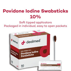 Dealmed povidone iodine swabsticks saturated 10 percent ready-to-use cleanse