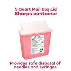 Dealmed red 5-quart sharps container suited for hospitals and clinics.