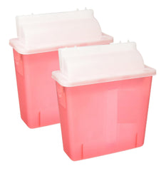 Dealmed 5-quart sharps container with red mailbox lid in side view for safe clinic disposal.