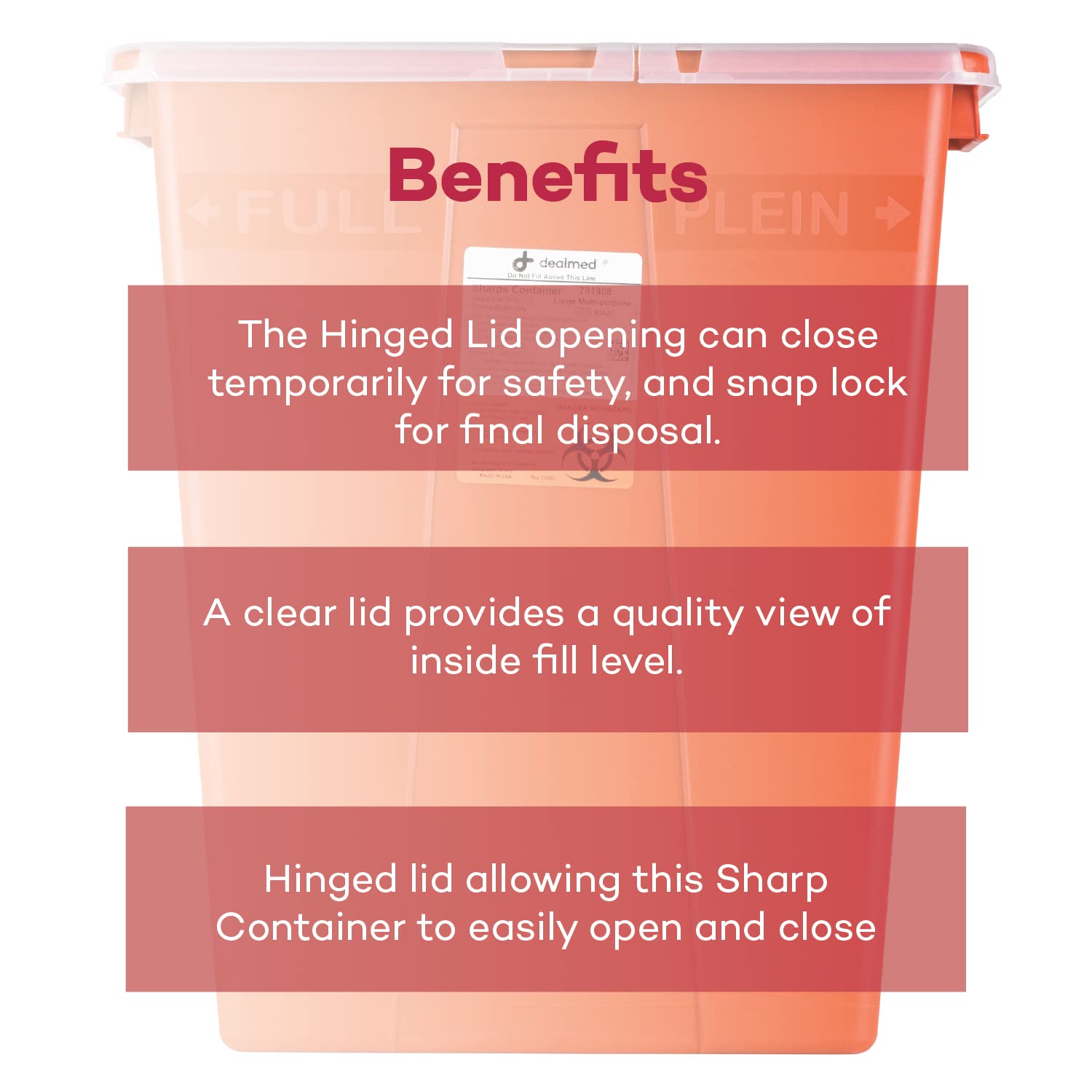 Dealmed sharps container made in USA for reliable performance.