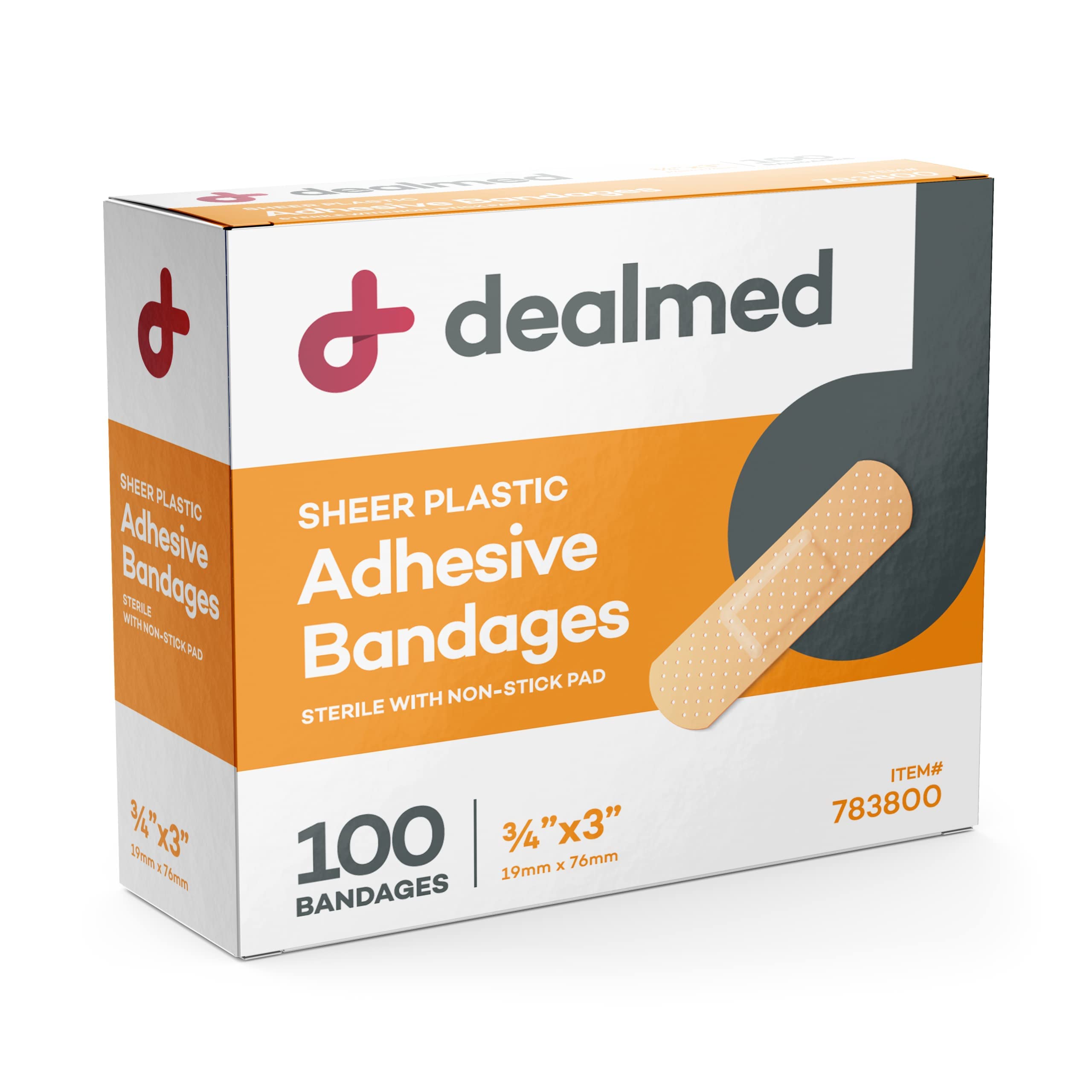 DealMed non-stick pad bandages with easy adhesion for comfortable wear.