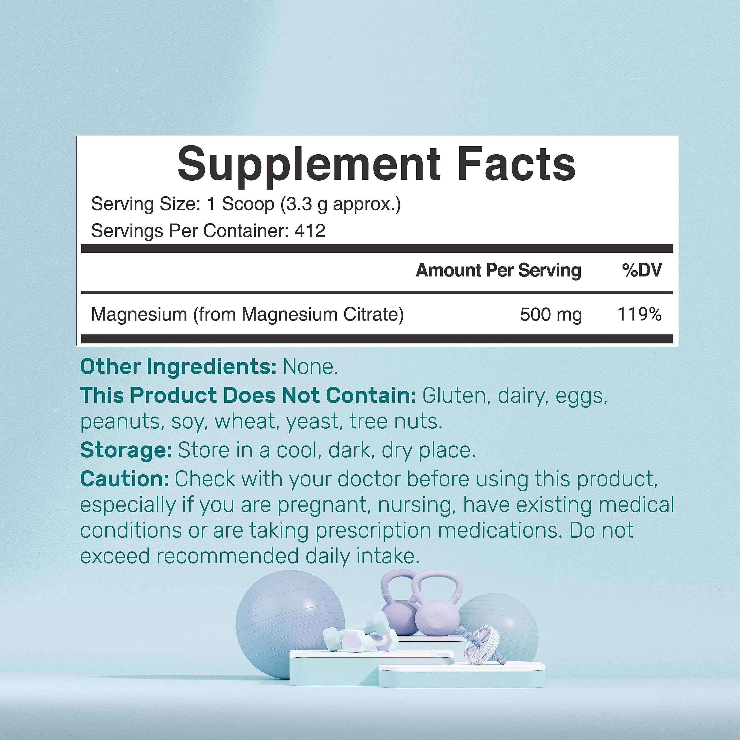 DEAL SUPPLEMENT Magnesium Citrate Powder scoop illustrating a 500 mg daily serving.