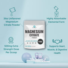 DEAL SUPPLEMENT Magnesium Citrate Powder label highlights non-GMO and filler-free ingredients.