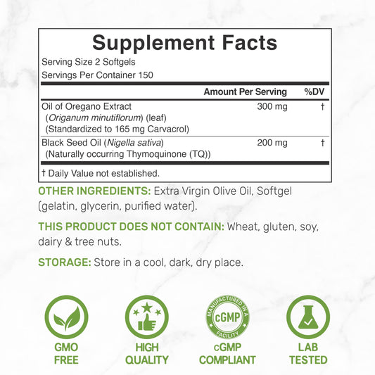 DEAL SUPPLEMENT Oil of Oregano Softgels bottle label with ingredients