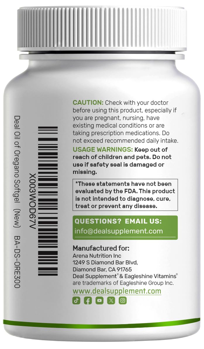 DEAL SUPPLEMENT Oil of Oregano Softgels packaging box on a table