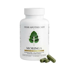 Dear Apothecary Moringa leaf powder capsules for daily energy and nourishment.