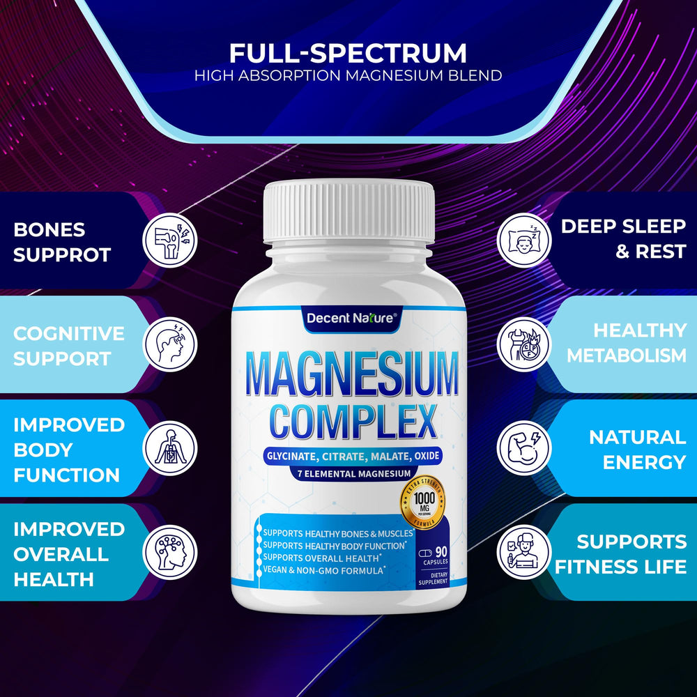 DECENT NATURE Magnesium Complex implies immune support through a seven-form magnesium blend.