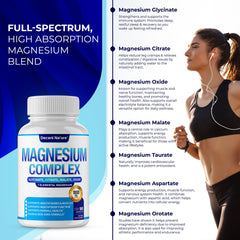 DECENT NATURE Magnesium Complex label highlights non-GMO formulation and premium minerals.
