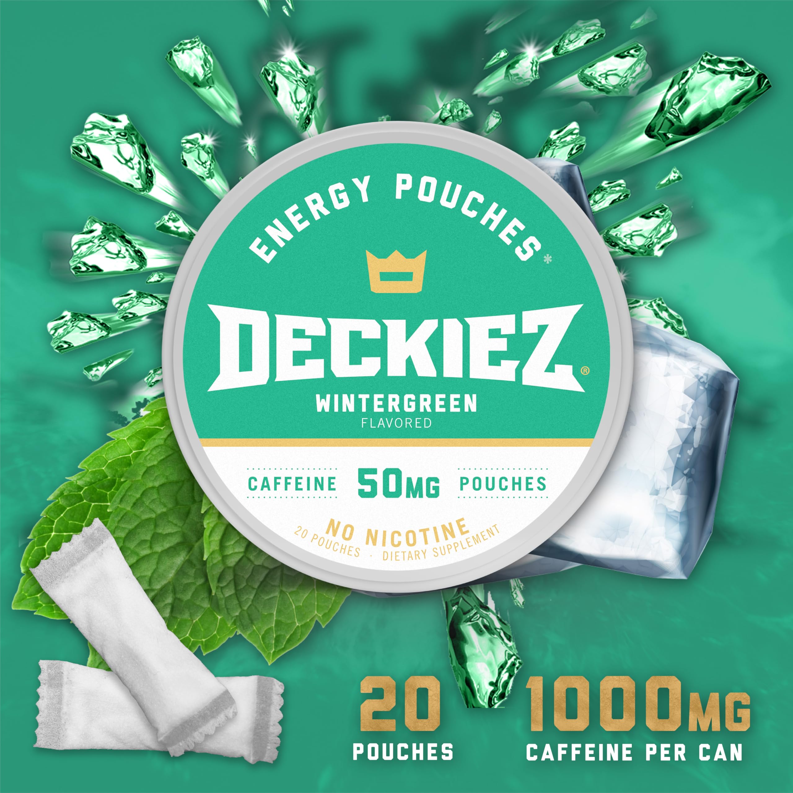 Deckiez Energy Pouch Wintergreen can delivers a crisp, refreshing caffeine pick-me-up.