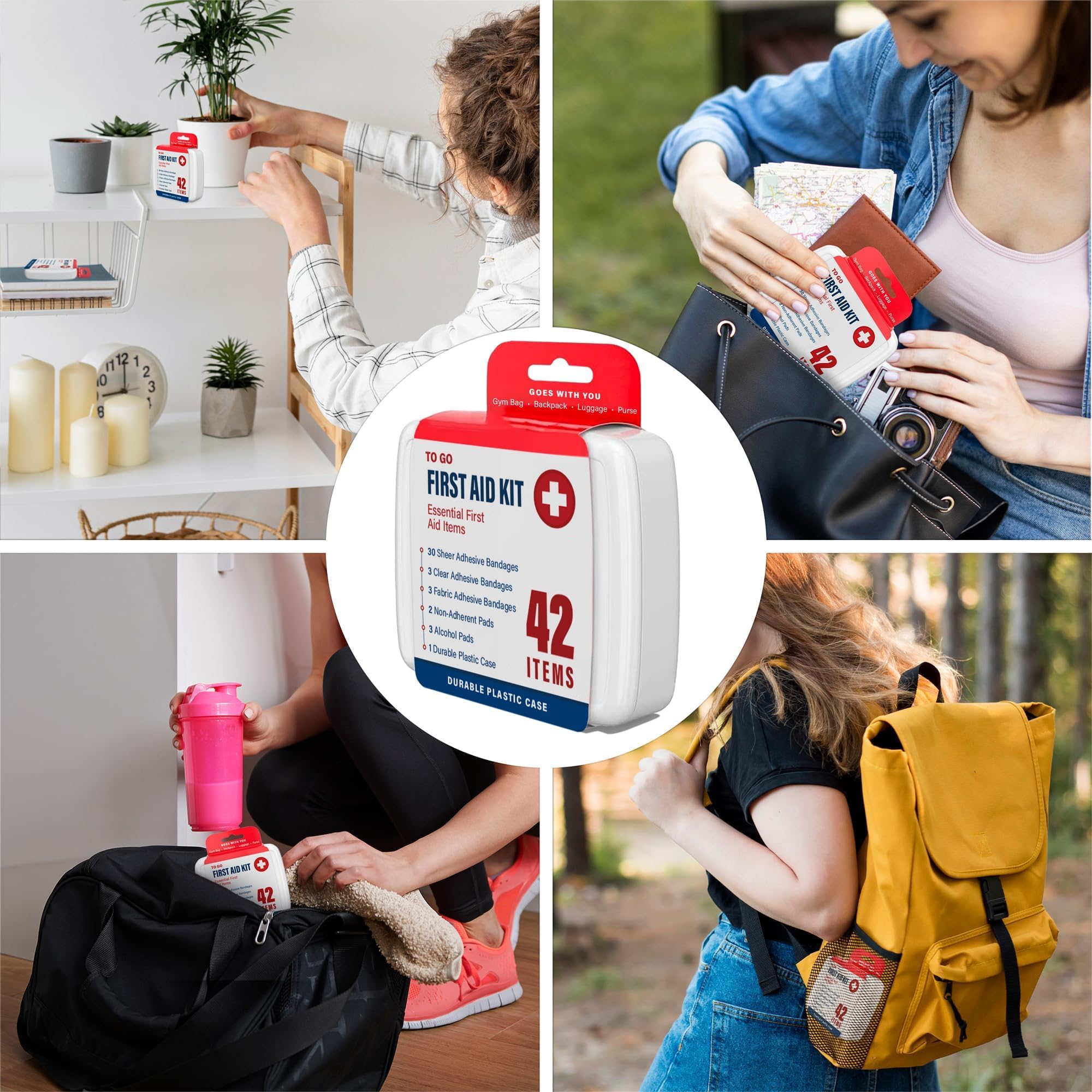 DecorRack compact first-aid kit fits in car glove box for quick access.