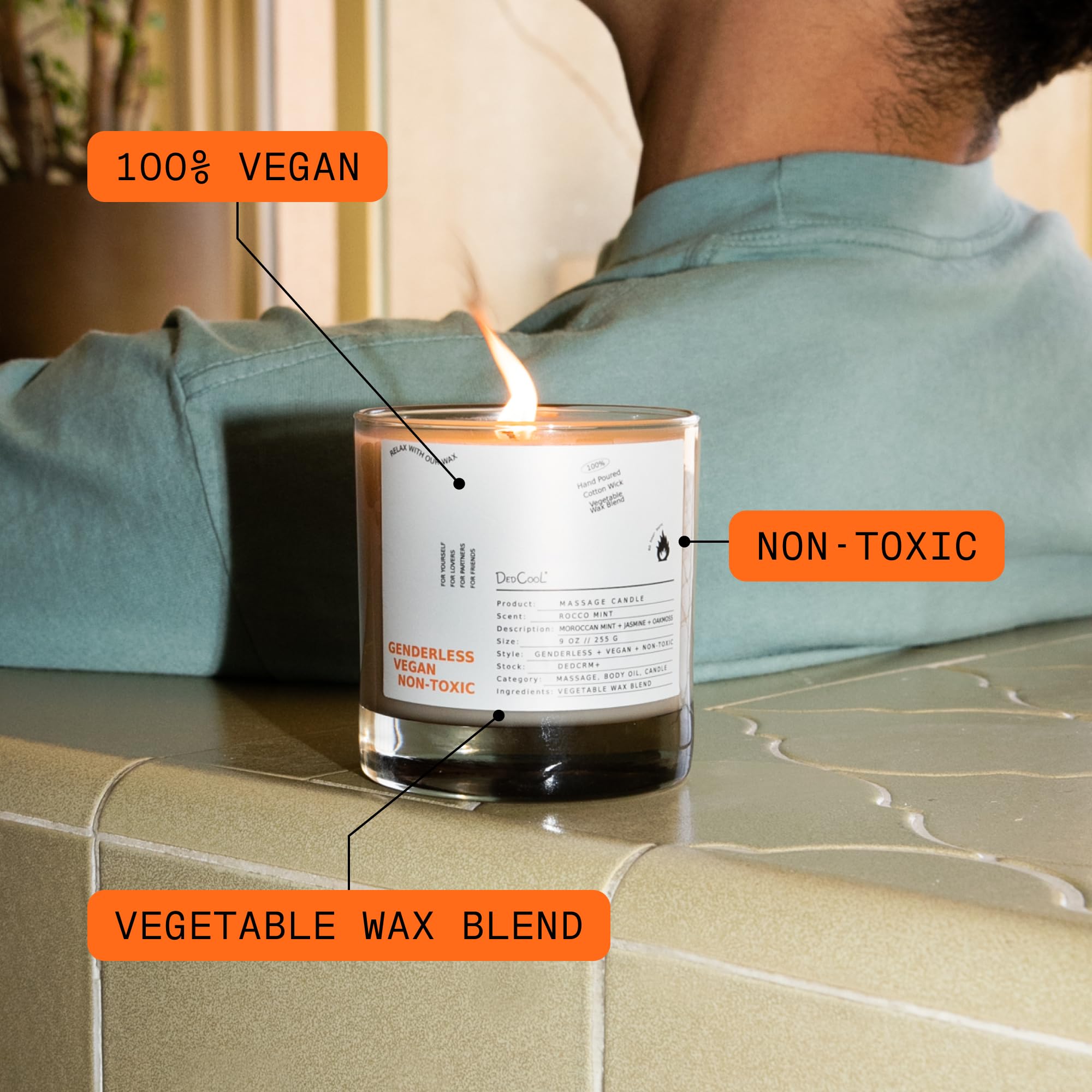 Close-up of warmed massage oil from DedCool Rocco Mint candle