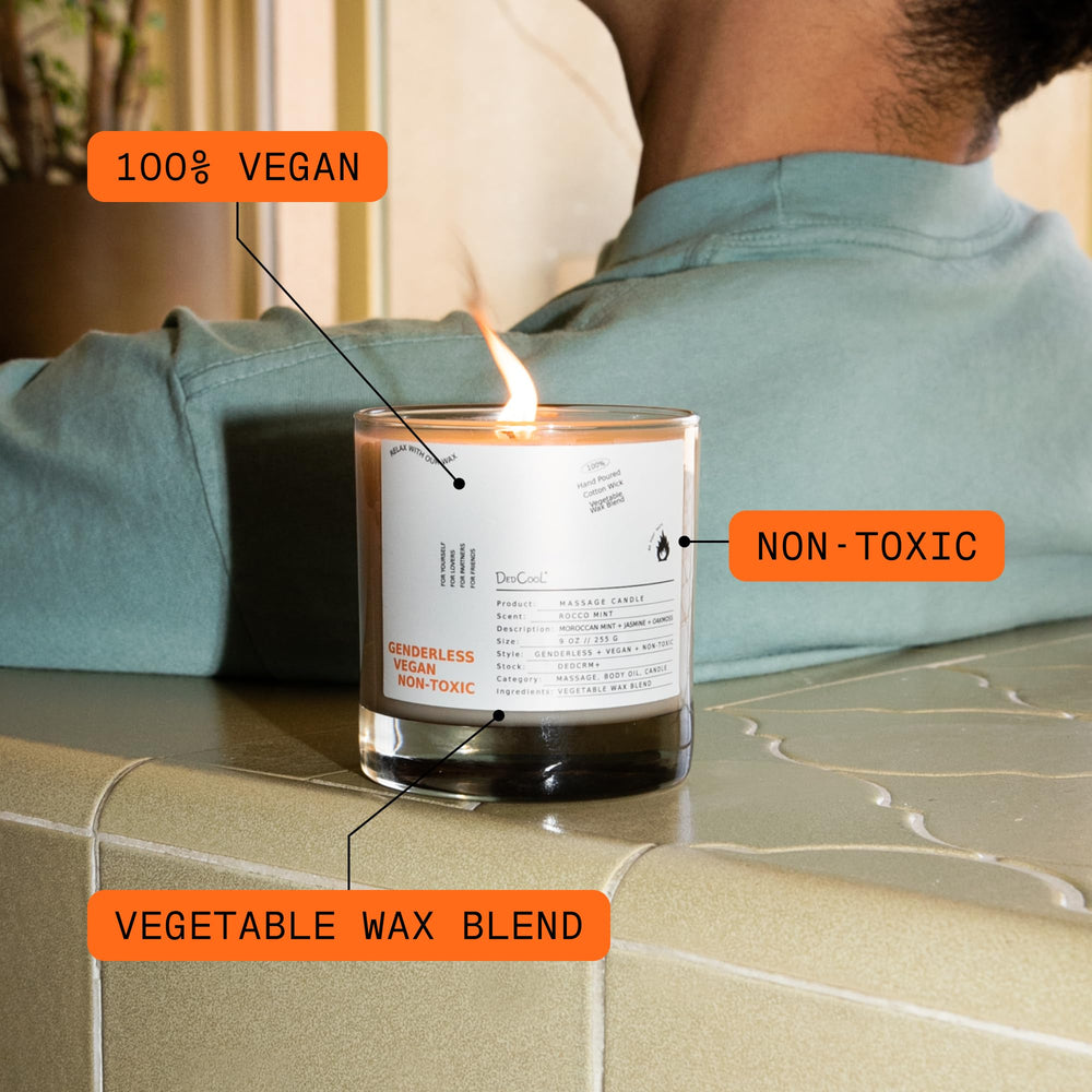 Close-up of warmed massage oil from DedCool Rocco Mint candle