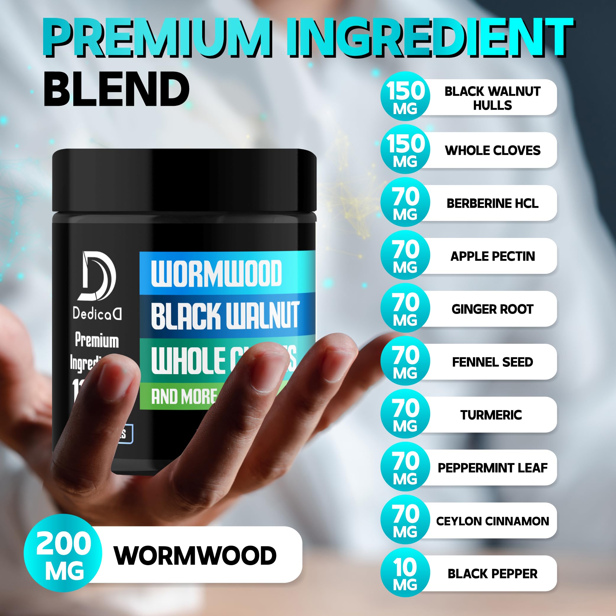 DEDICAD 11in1 Wormwood Capsules 180-count package for a three-month supply.