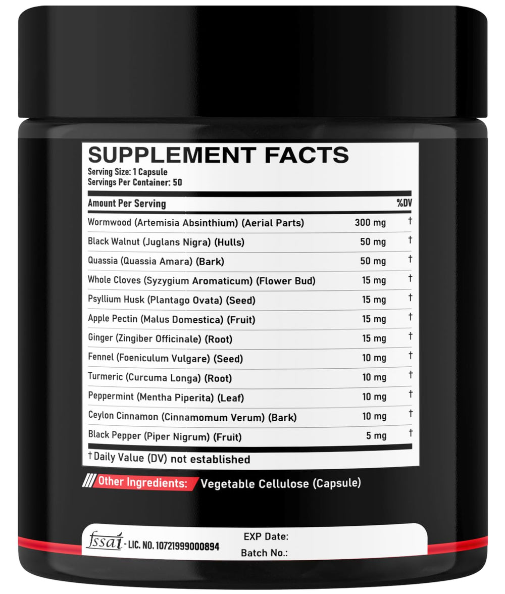 DEDICAD Wormwood Capsules 50-count bottle label emphasizes long-term routine