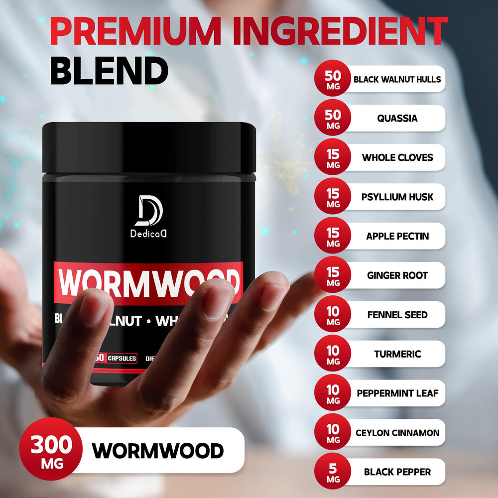 DEDICAD Wormwood Capsules packaging displays ingredients panel and herb blend