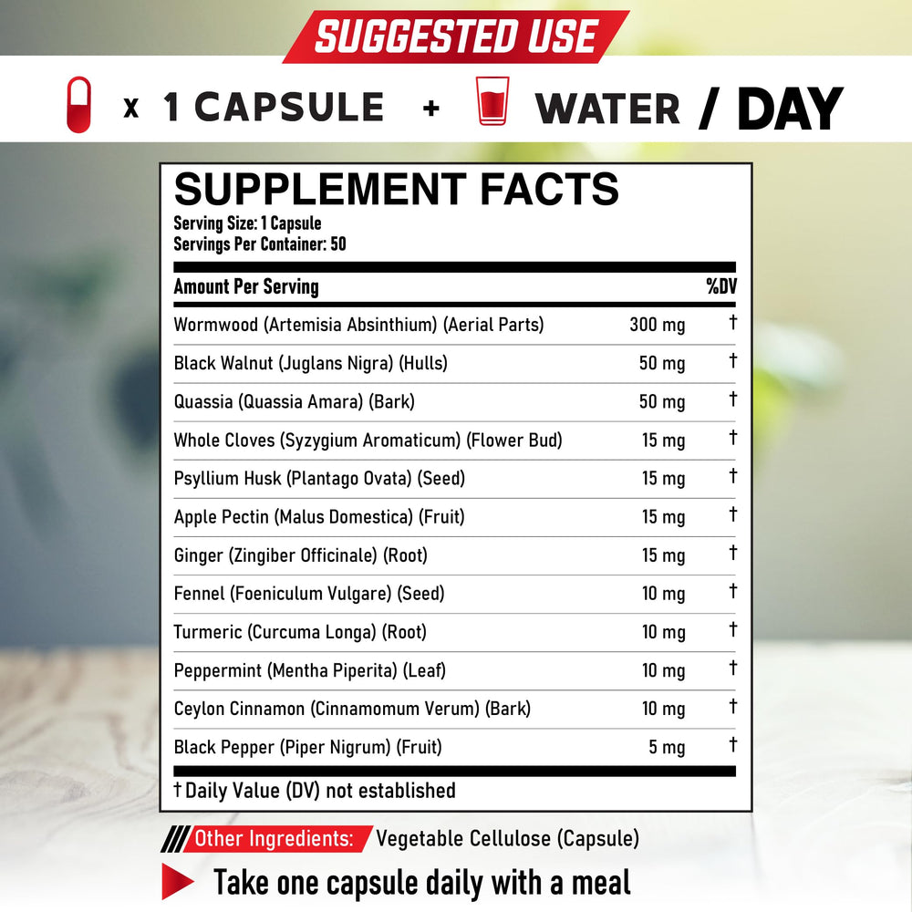 DEDICAD Wormwood Capsules inside blister pack highlight vegan, plant-based supplement