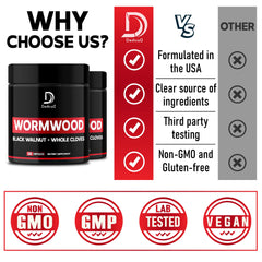 DEDICAD Wormwood Capsules packaging shows vegan and halal certifications