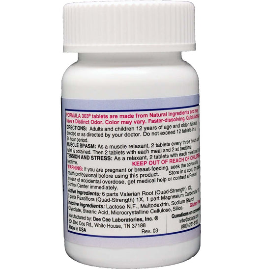 Formula 303 tablets close-up show natural ingredients for muscle comfort