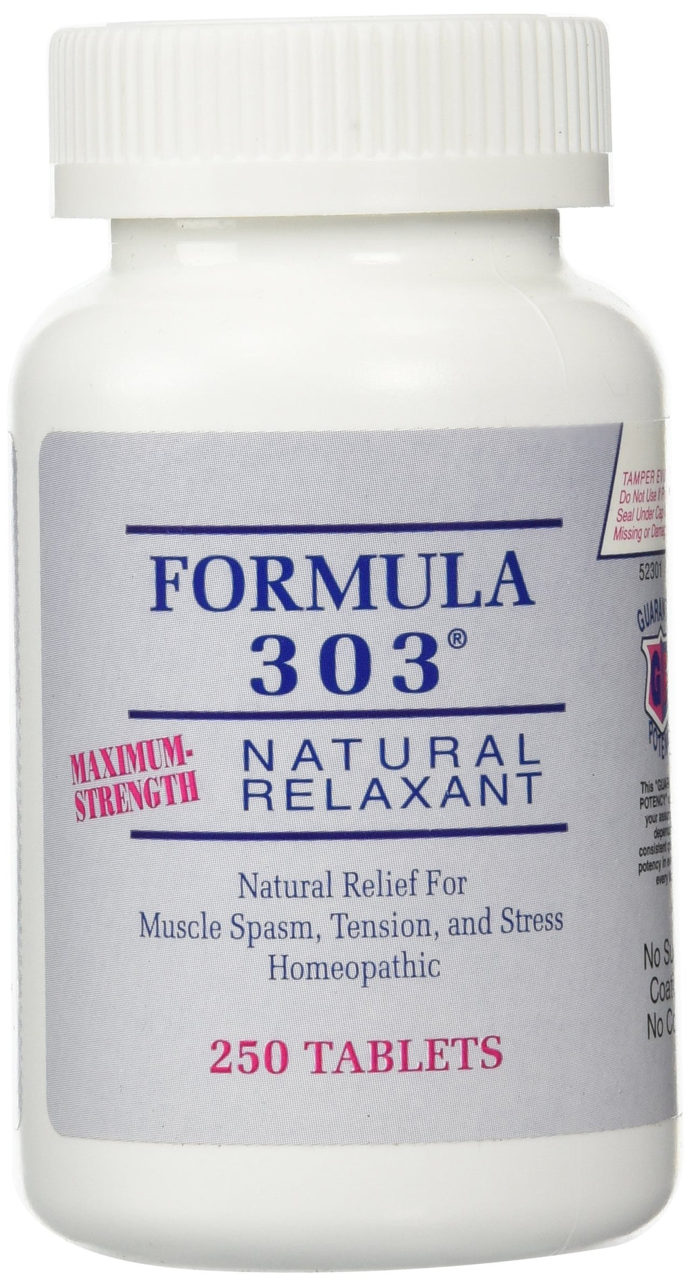 Dee Cee Laboratories Formula 303 tablets front view for natural muscle relaxation