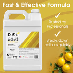 DeEnti Callus Remover gel applied to the foot for softening.