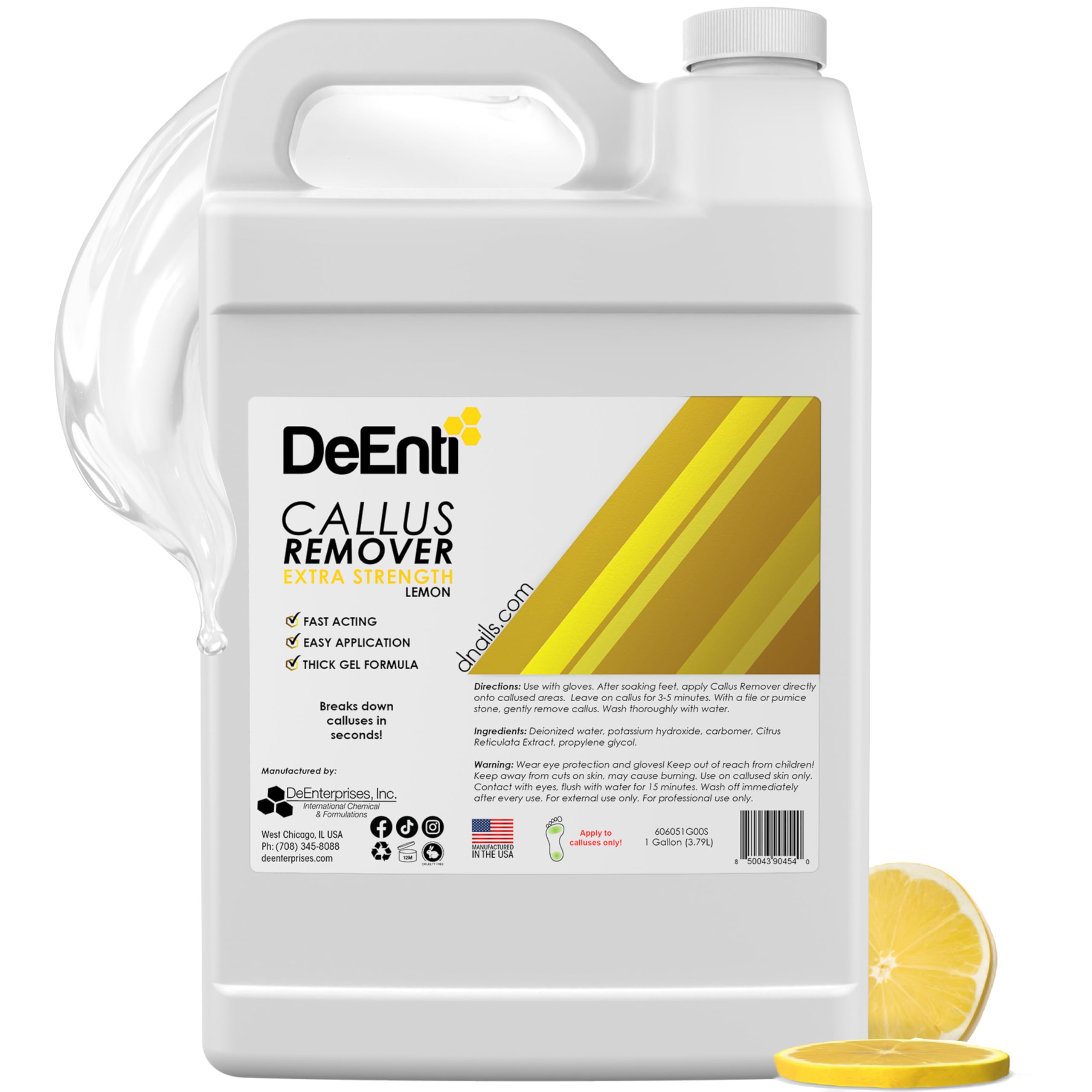 DeEnti Callus Remover Gel lemon bottle for salon-grade home pedicure.