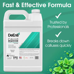 DeEnti Callus Remover gel texture highlights a thick formula for tough dry skin.