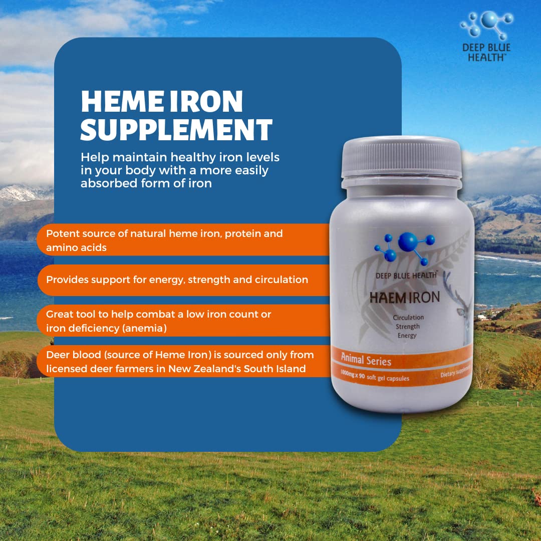 Deep Blue Health Haem Iron ferrous fumarate capsules for iron maintenance.