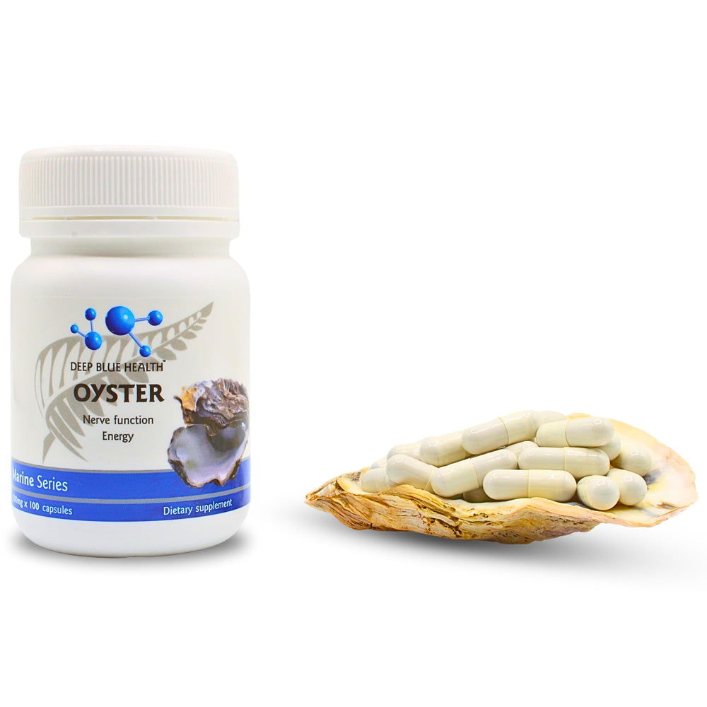 Deep Blue Health NZ green-lipped mussel powder capsule on white background
