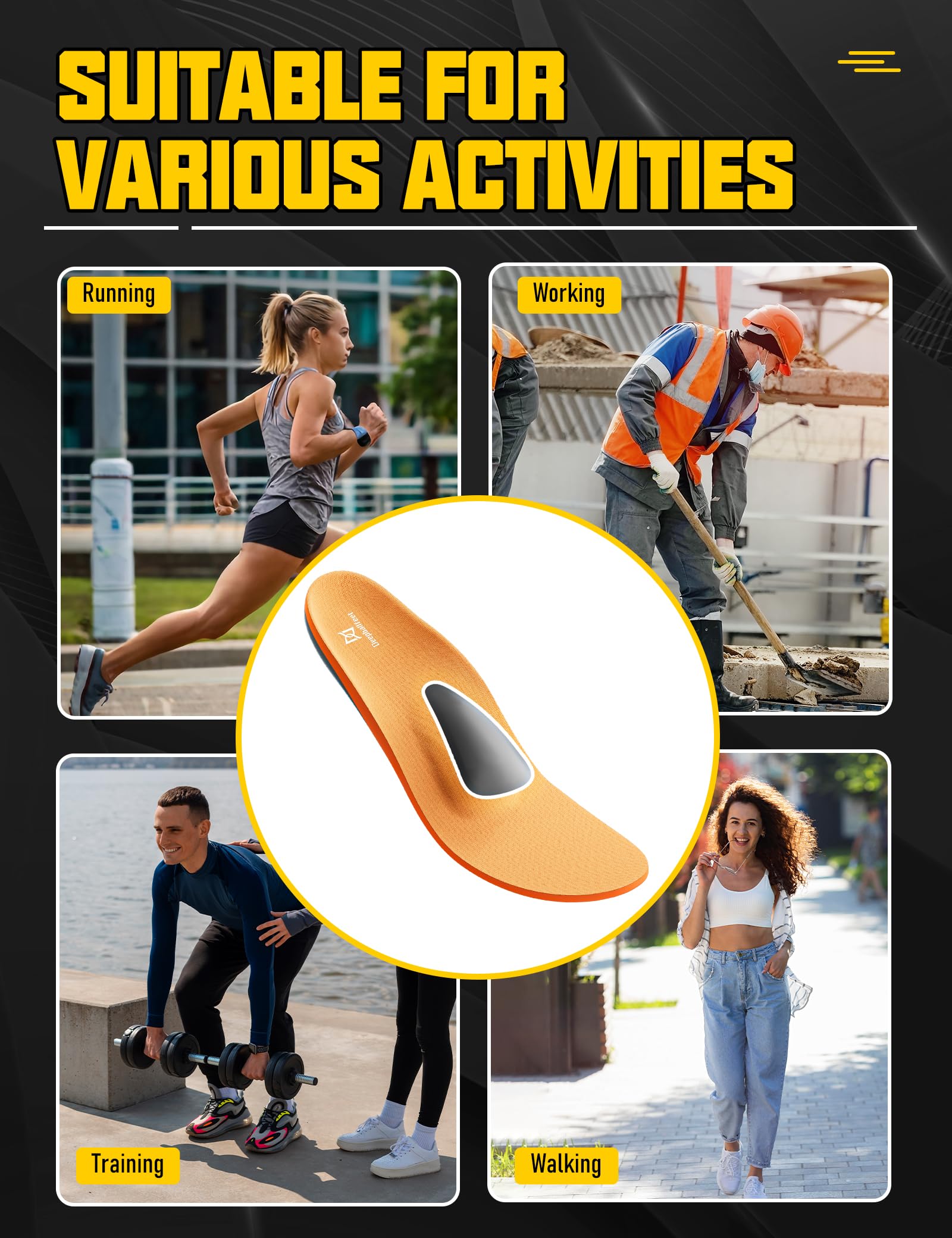 Deepballfeet all-day comfort insole with PU foam and breathable fabric.