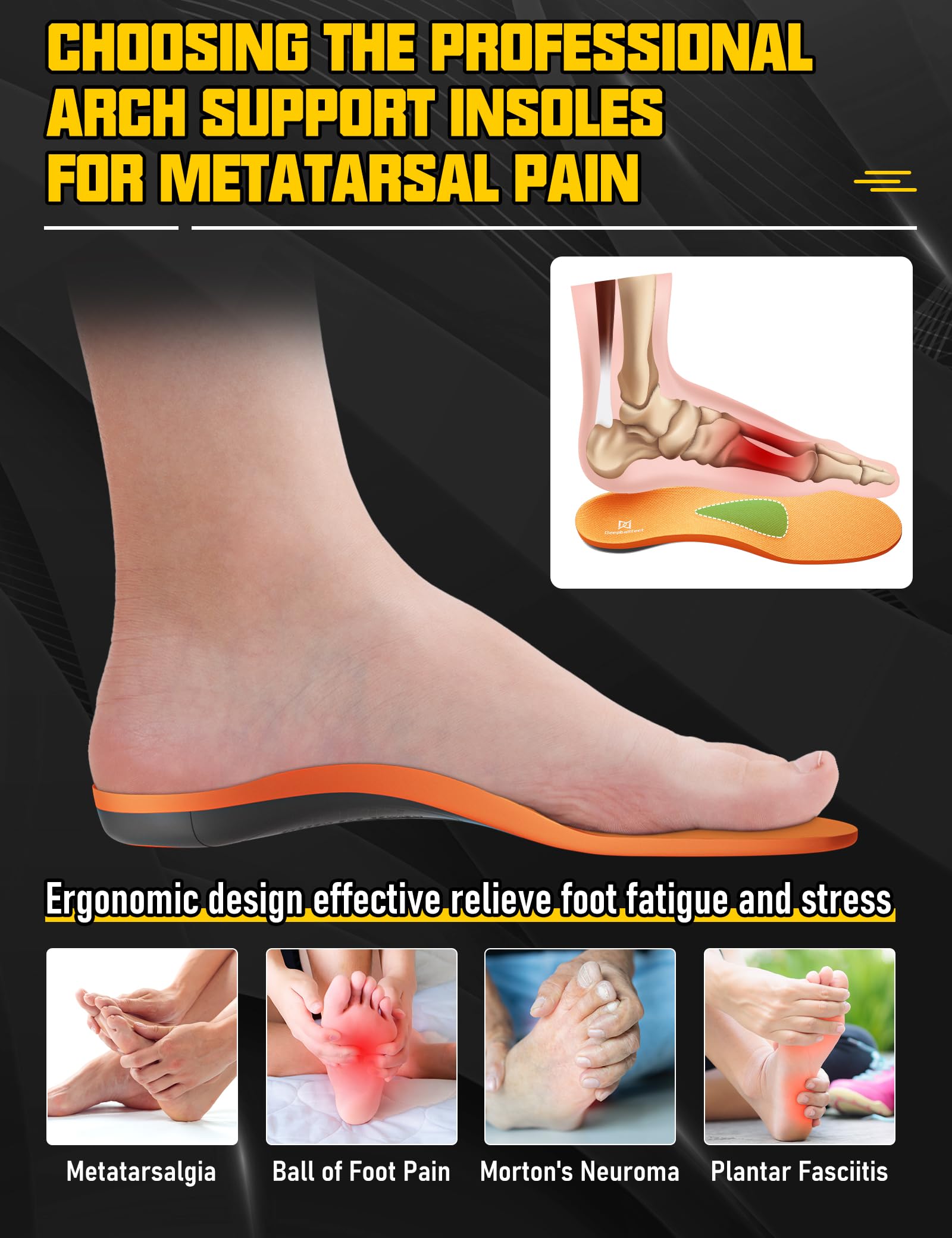 Deepballfeet deep heel cup enhances stability for confident steps