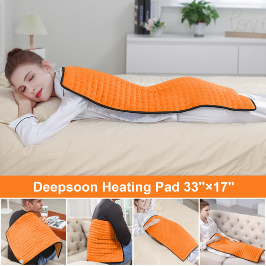 Deepsoon heating pad on back and shoulder coverage for targeted relief.