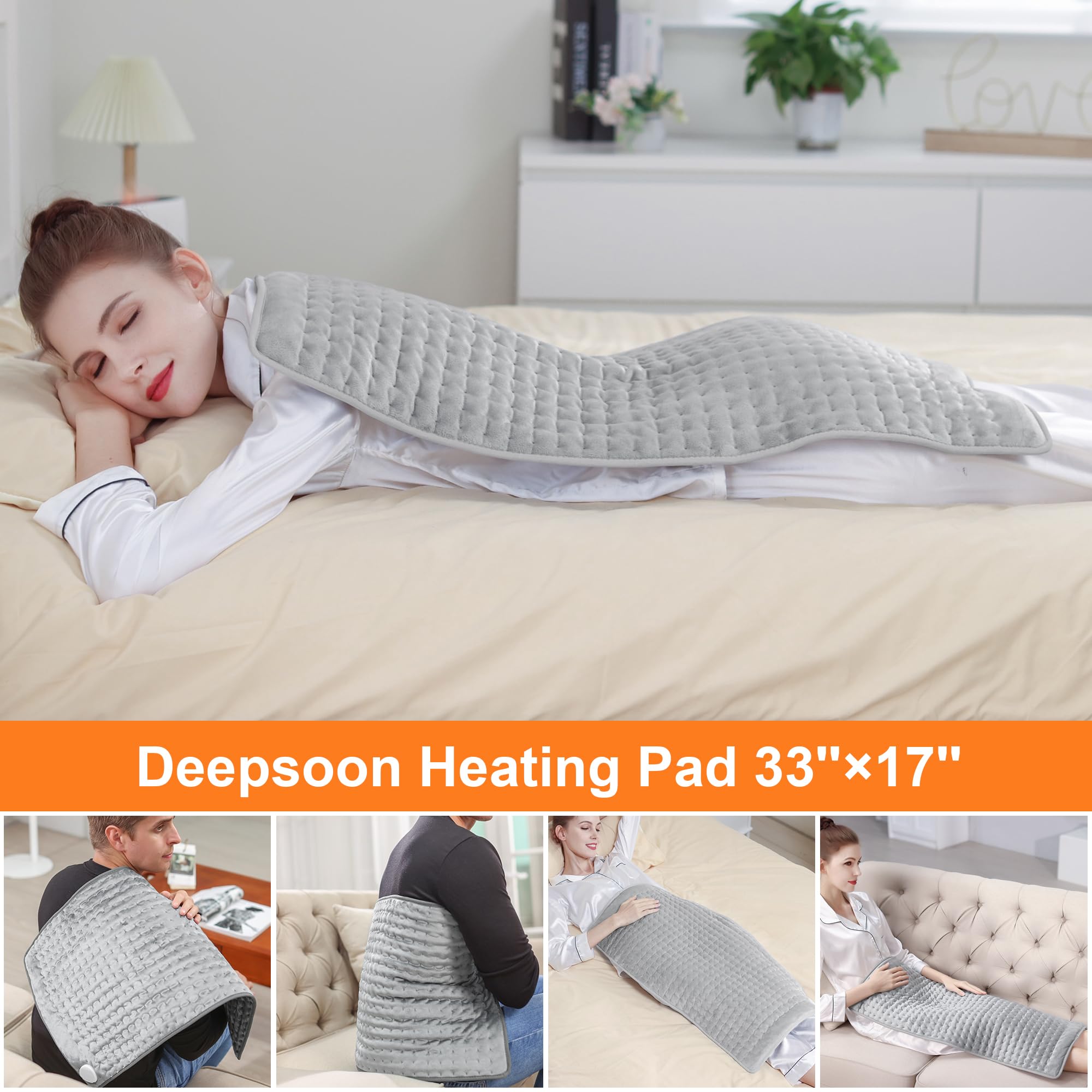 Deepsoon heating pad back view showing wide surface for neck and shoulders relief