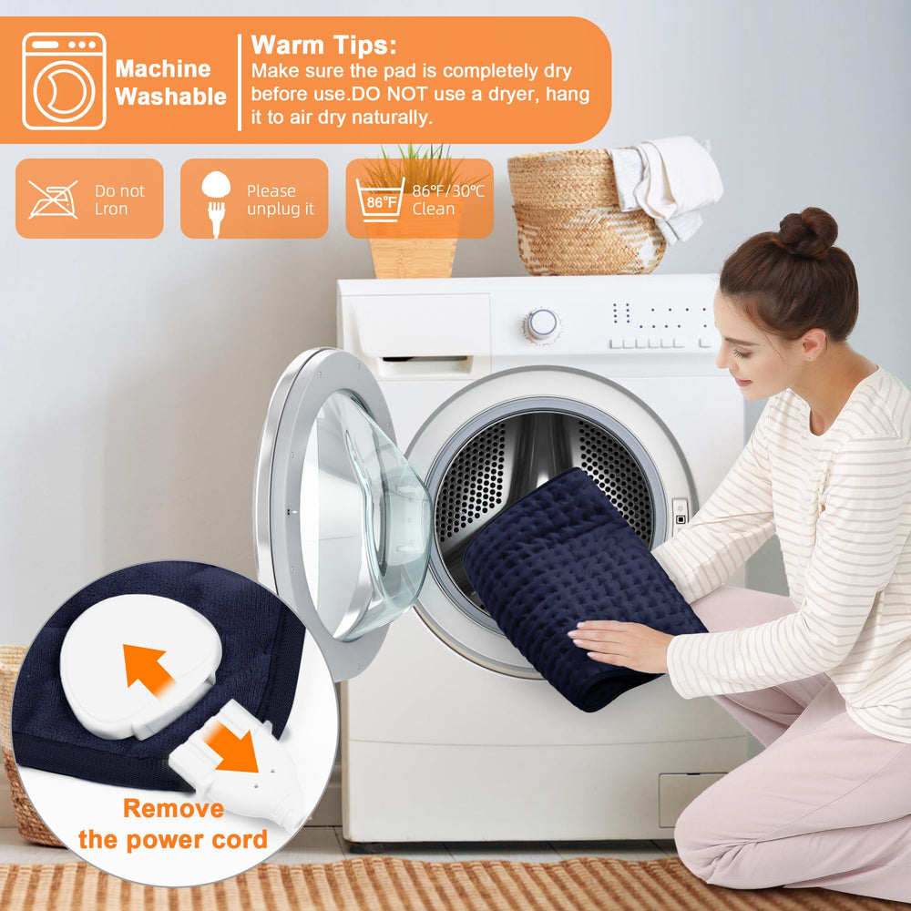Deepsoon heating pad in navy blue showcases versatile home use.