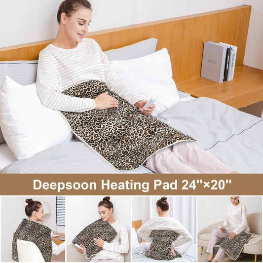 Deepsoon leopard heating pad back view with plush cover