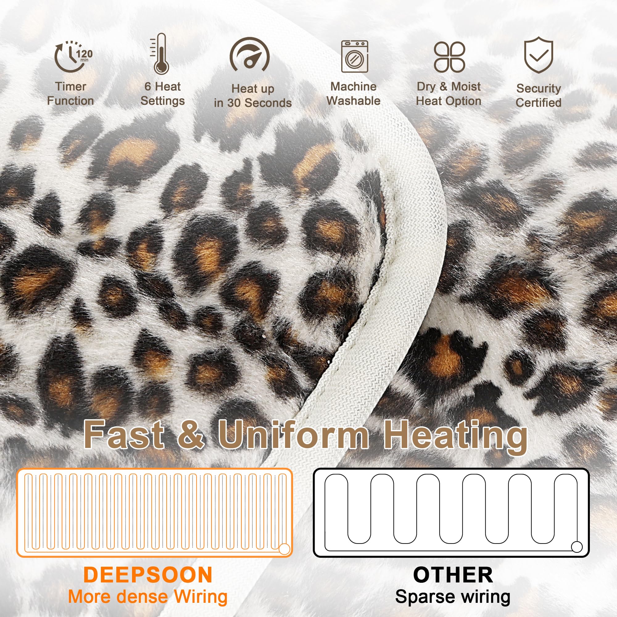 Deepsoon leopard heating pad in use on back and shoulders